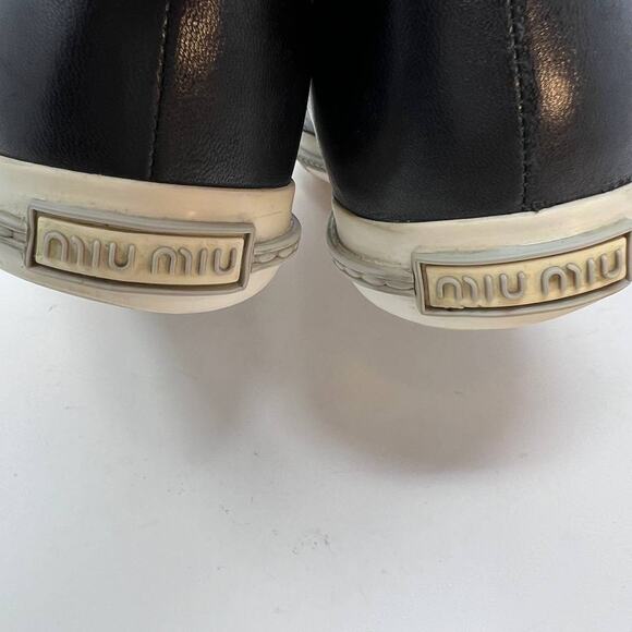 Miu Miu Loafers Women's 38.5 Black Leather Silver Toe Cap Slip On Luxury Shoes - Picture 10 of 16